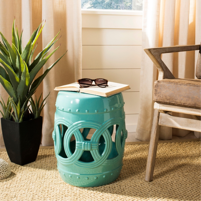 Classic Ceramic Garden Stool with Coin Motif