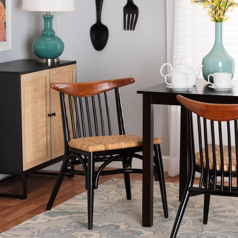 Mid-Century Dining Chair with Rattan Seat