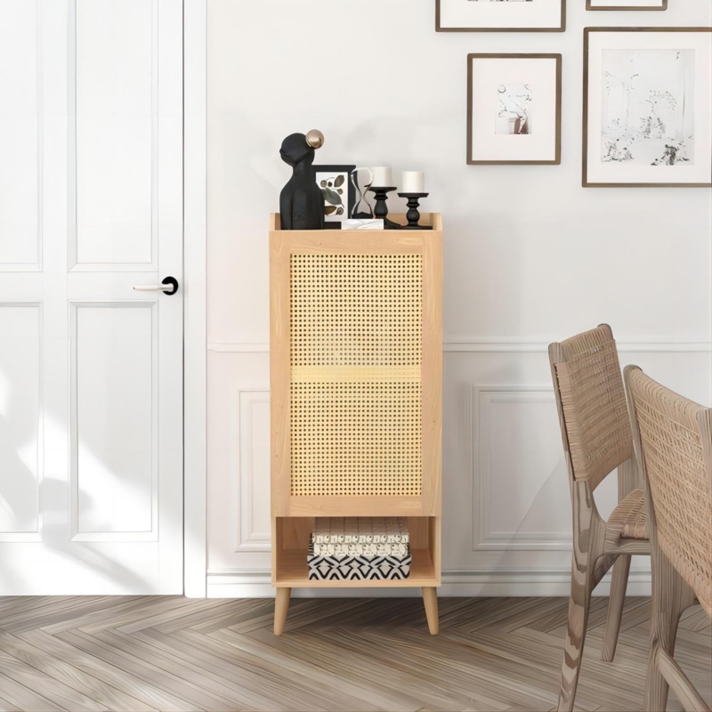 Retro Accent Chest with Rattan Panels