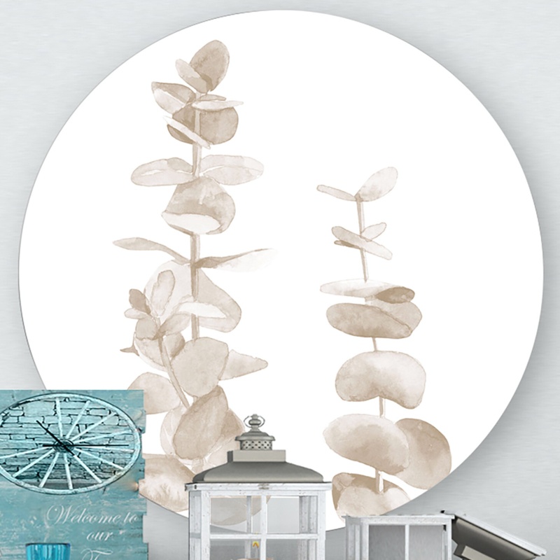 Beige Eucalyptus Branches On White - Unframed Painting on Metal