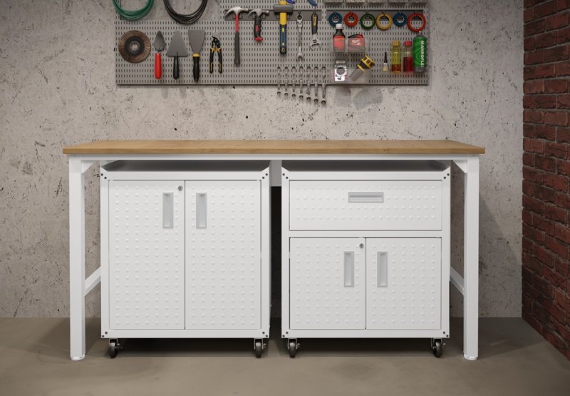 Workbench with Butcher Block Top and Storage