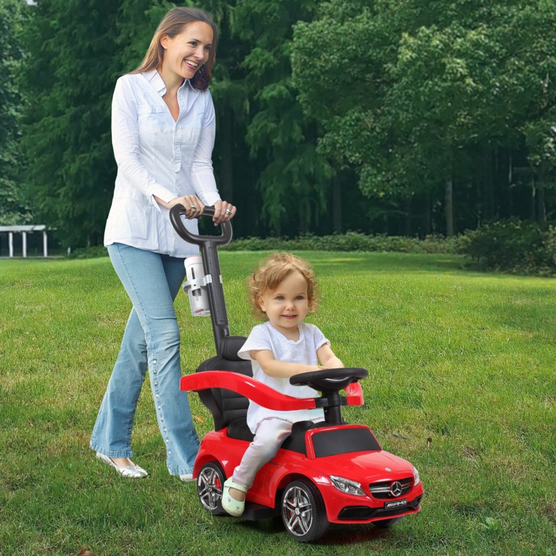 Benz Kids Ride-on Push Car Foot Operated Walker Stroller with Handle and Cup Holder