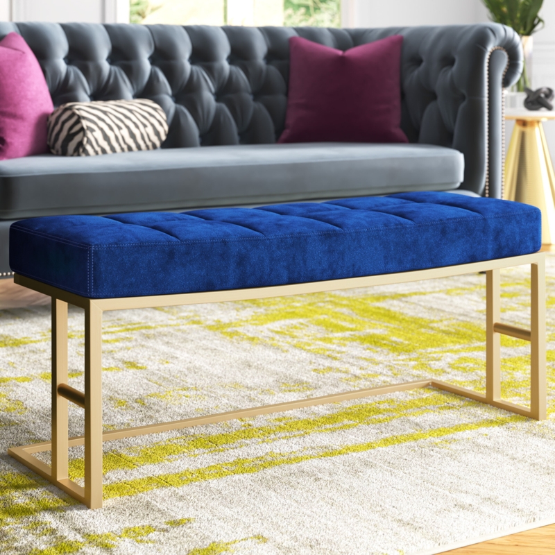 Gold Frame Velvet Accent Bench