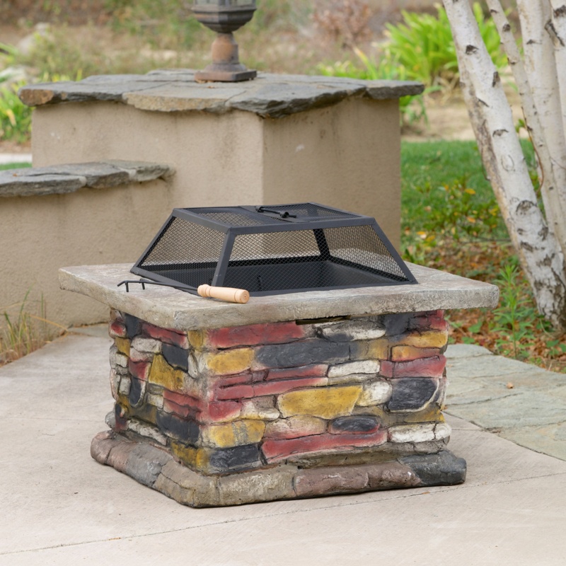 Bessoir 28'' W Concrete Wood Burning Outdoor Fire Pit Table with Lid