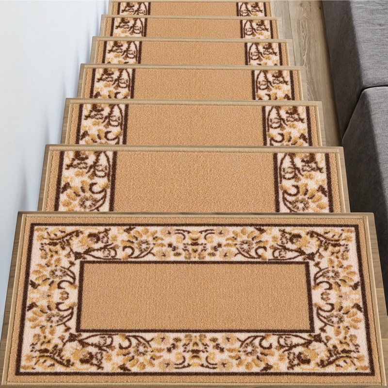 Binni Carpet Mat Flower Bordered Design Slip Resistant Stair Tread