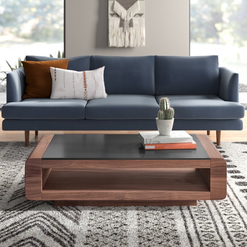 Black Glass Coffee Table With Wood Base