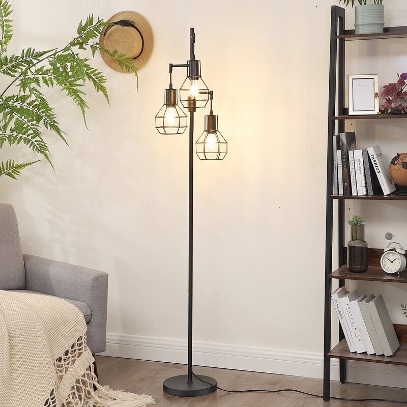 Black Iron Floor Lamp With Cage Shades