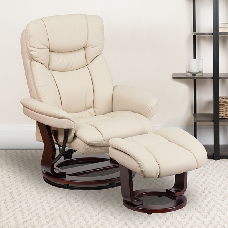 Contemporary Leather Recliner and Ottoman Set