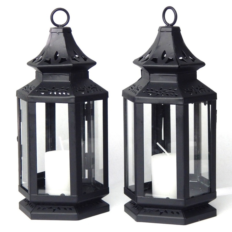 Black Metal Candle Holder Carriage Lanterns(set Of 2)