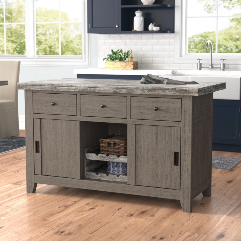 Blissfield 60'' Wide Rolling Kitchen Island with Solid Wood Top