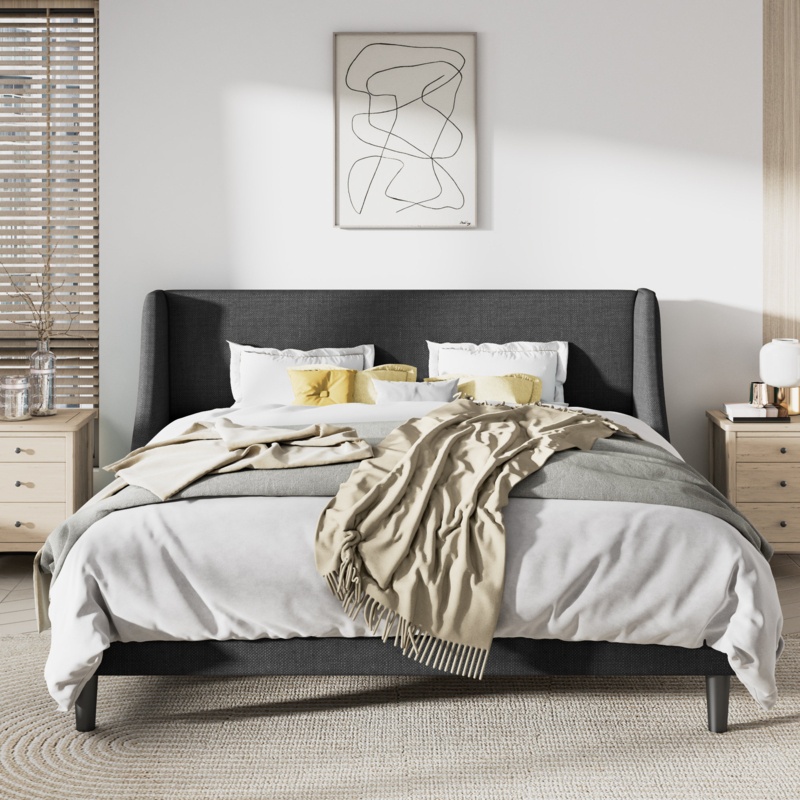 Platform Bed with Wingback Design