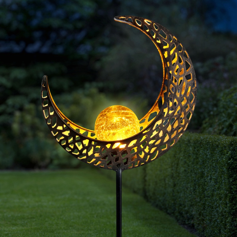 Bragg Solar Filigree Crescent Moon Garden Stake