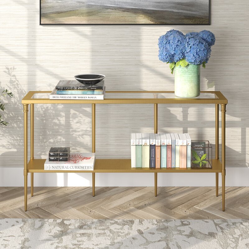 Brass Finished Skinny Long Table 