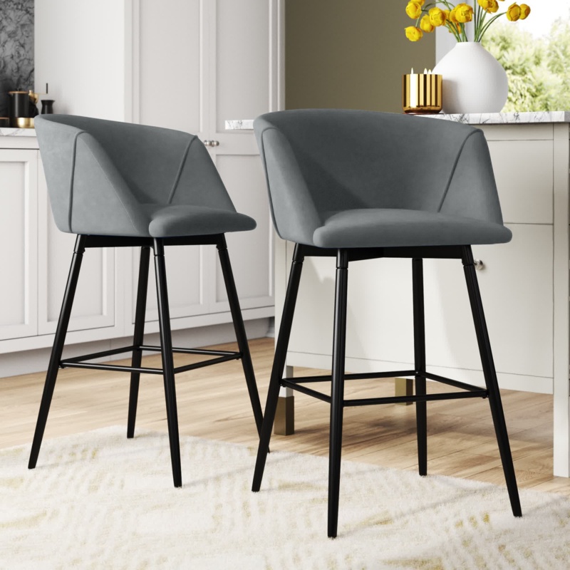 2-Piece Velvet Bar Stool Set with Flared Legs