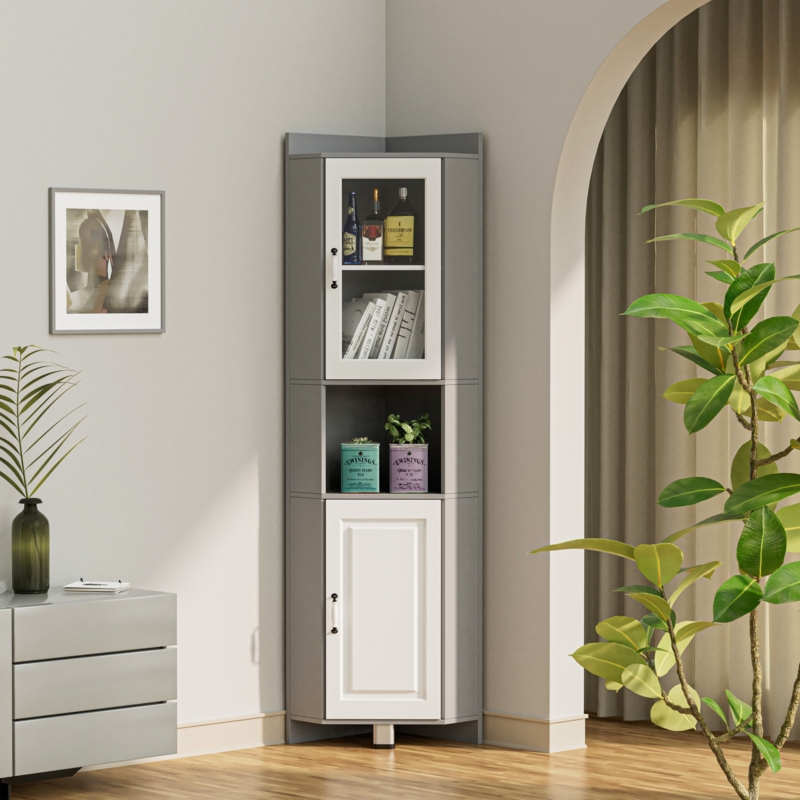 Large Storage Corner Cabinet with Open Shelves