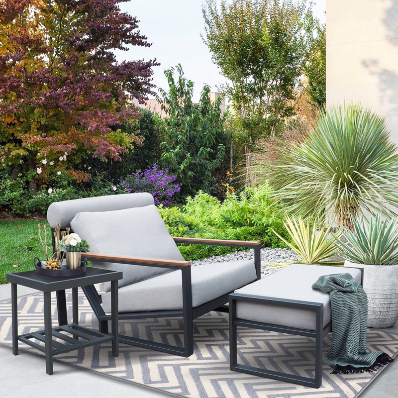 Outdoor Chair with Ottoman and Side Table