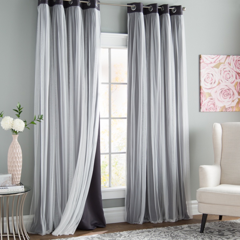 Brockham Solid Tulle Overlay Room Darkening Grommet Curtain Panels