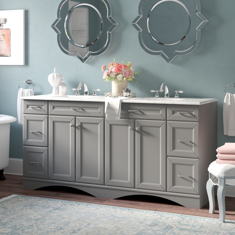 Bronzavia 72'' Free-standing Double Bathroom Vanity with Marble Vanity Top