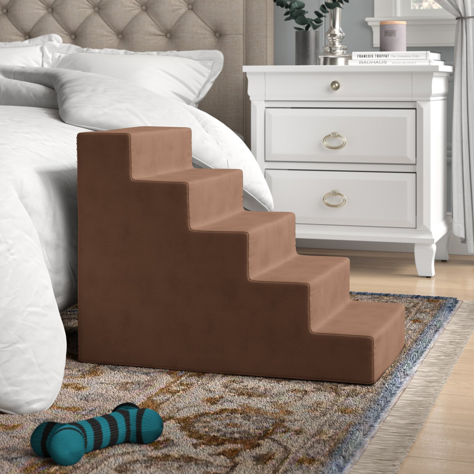 Brown Dog Steps For High Bed