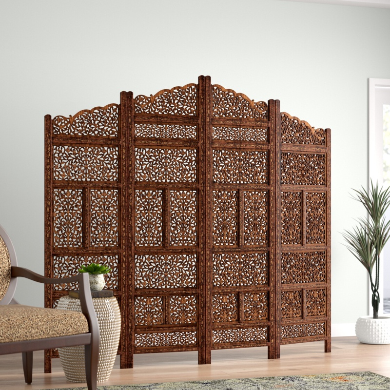Brown Wood Handmade Foldable Arched Partition