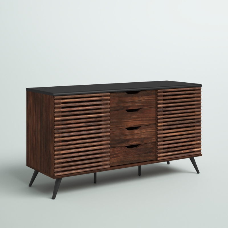 4-Drawer Sideboard with Slatted Sliding Doors