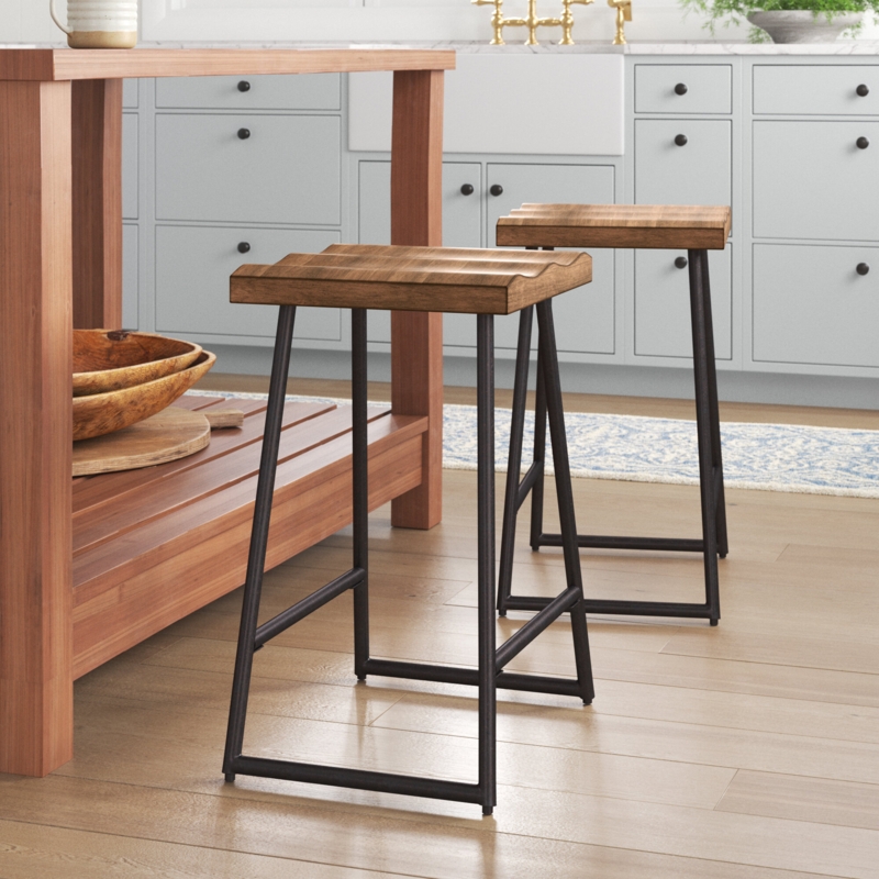 Mixed-Material 2-Piece Counter Stool Set