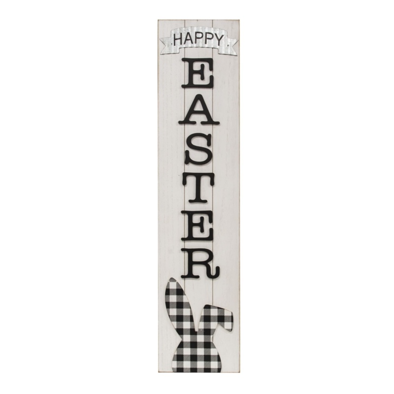 Buffalo Check Bunny Happy Easter Sign with Easel