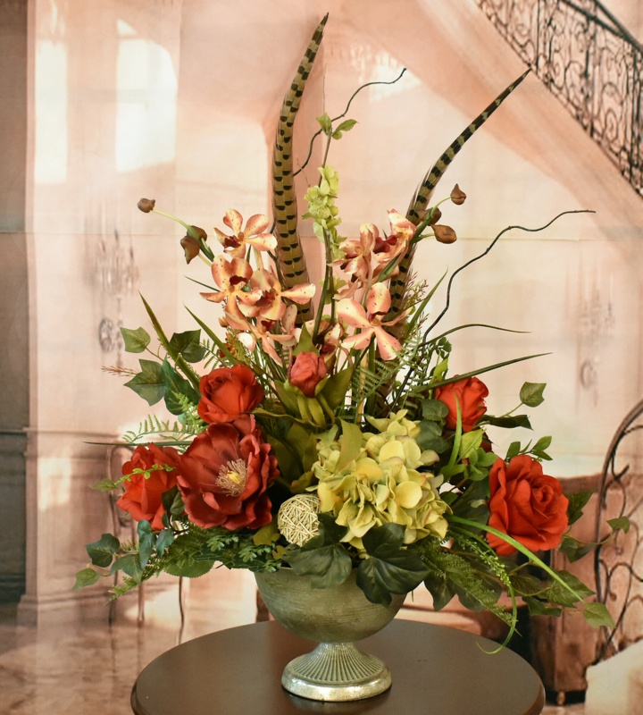 Burgundy And Green Mixed Silk Floral Arrangement