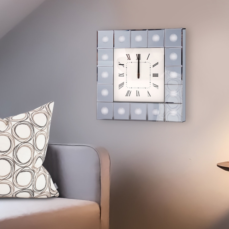 Smoked Gray Mirrored Tile Clock