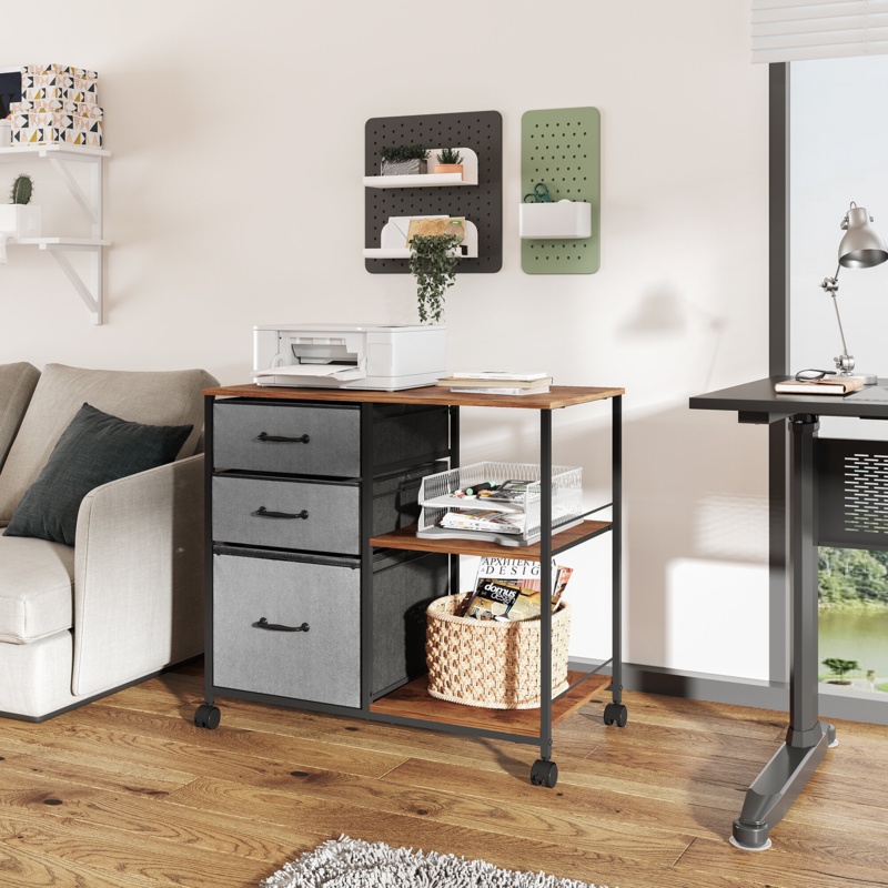 C-black Devaise 3-Drawer Mobile File Cabinet, Rolling Printer Stand With Open Storage Shelf