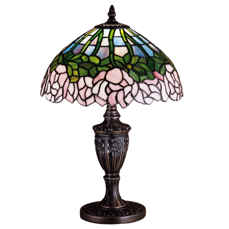 Passion Pink Cabbage Rose Stained Glass Accent Lamp