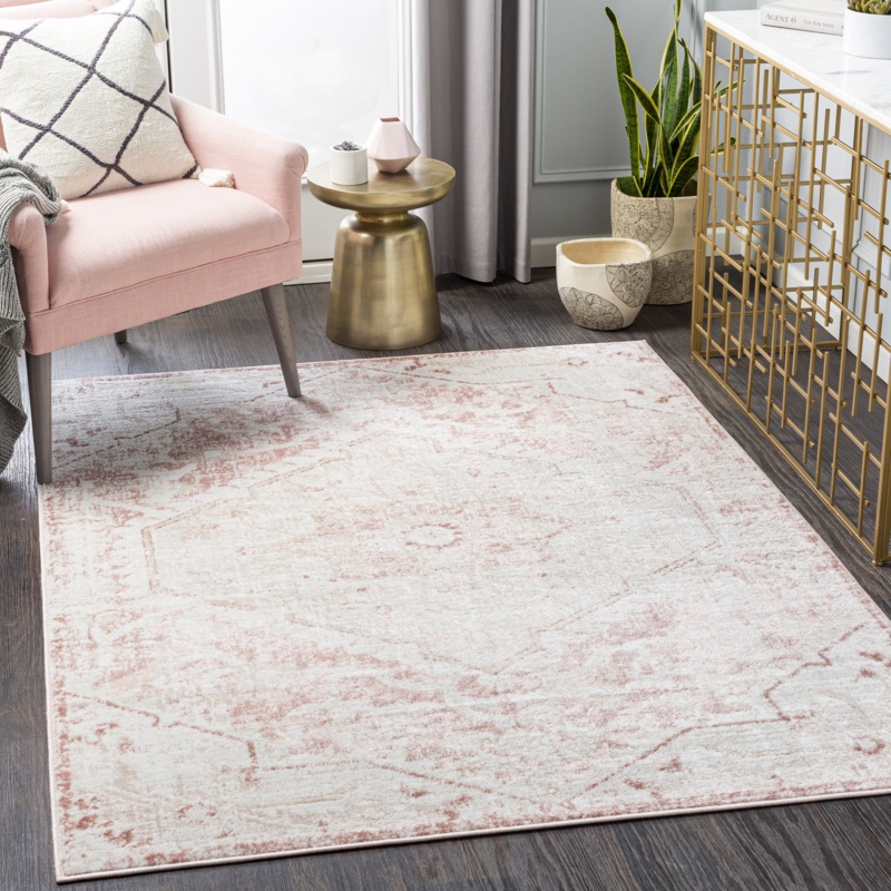 Cabello Machine Woven / Power Loomed Performance Pink/White Rug