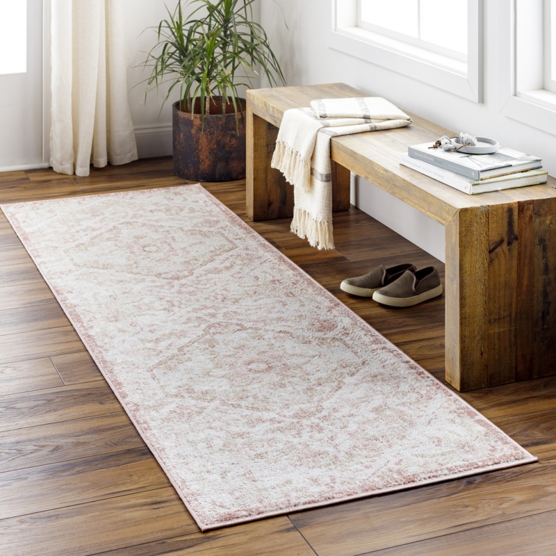 Cabello Machine Woven / Power Loomed Performance Pink/White Rug