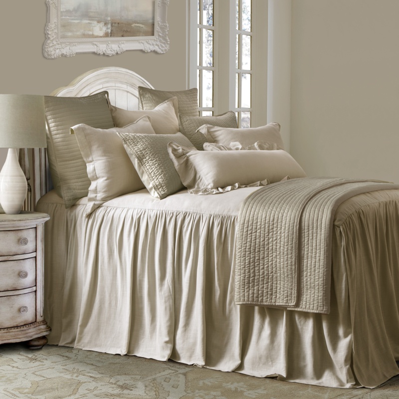 Caddington Washed Linen Romantic Shabby Chic Farmhouse 3 Piece Bedspread Set
