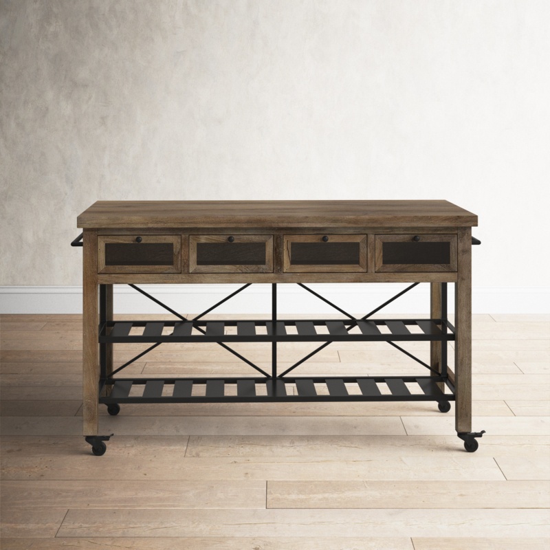 Rolling Kitchen Island with Glass Drawer Inserts