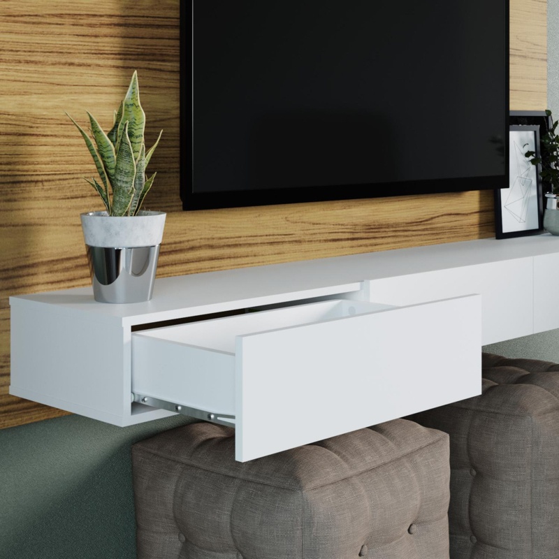 Cajan Freestanding Wall Mounted Entertainment Center Floating TV Wall Panel 70" Pine Solid Wood