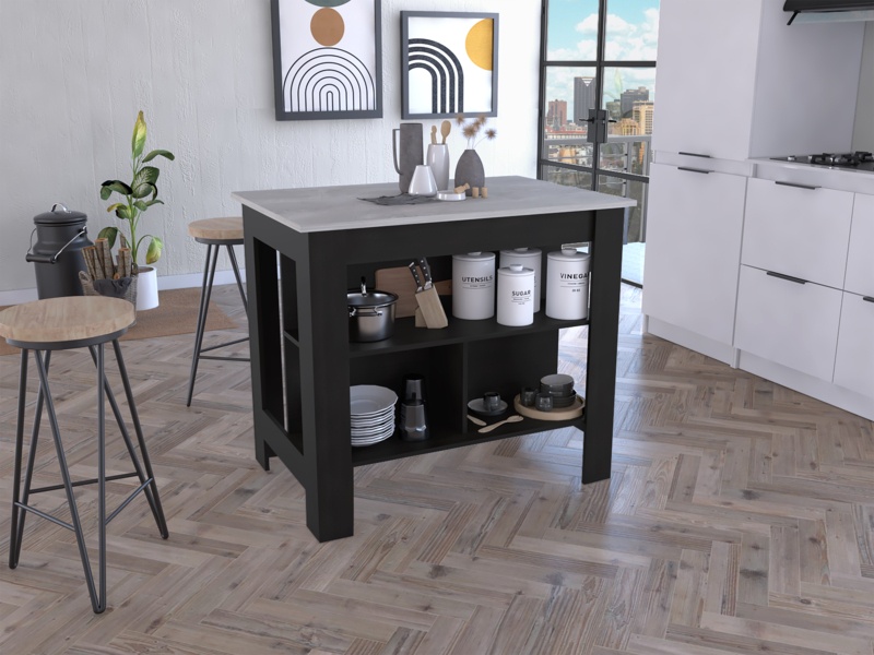 Cala 3-Shelf Wooden Casual Kitchen Island