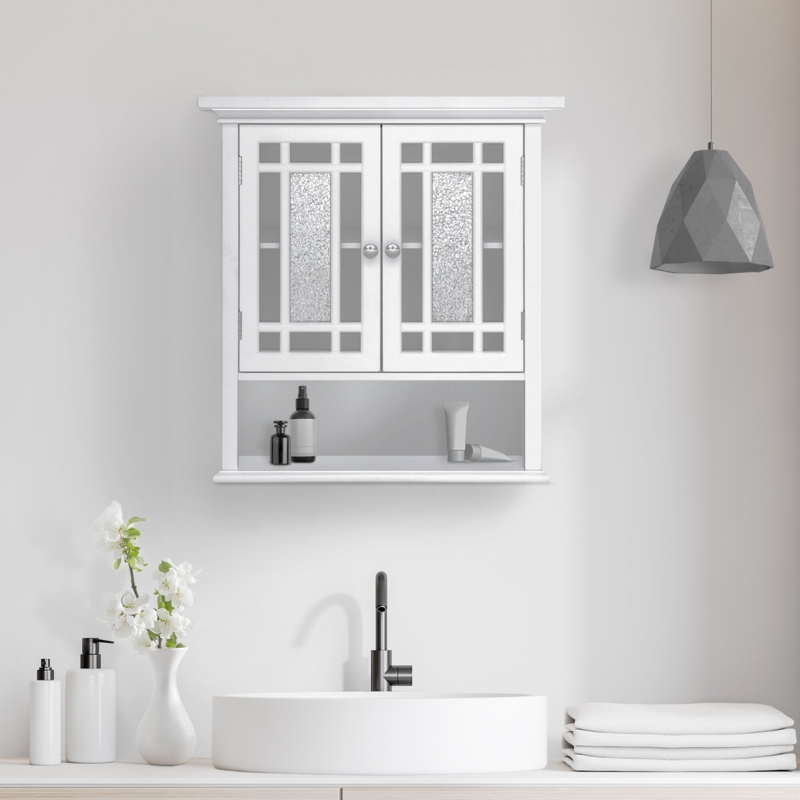 Wooden Removable Wall Cabinet with Glass Mosaic Doors