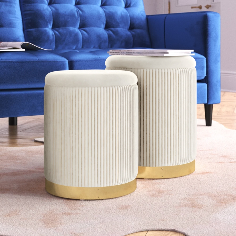 14" Round Velvet Ottoman with Storage