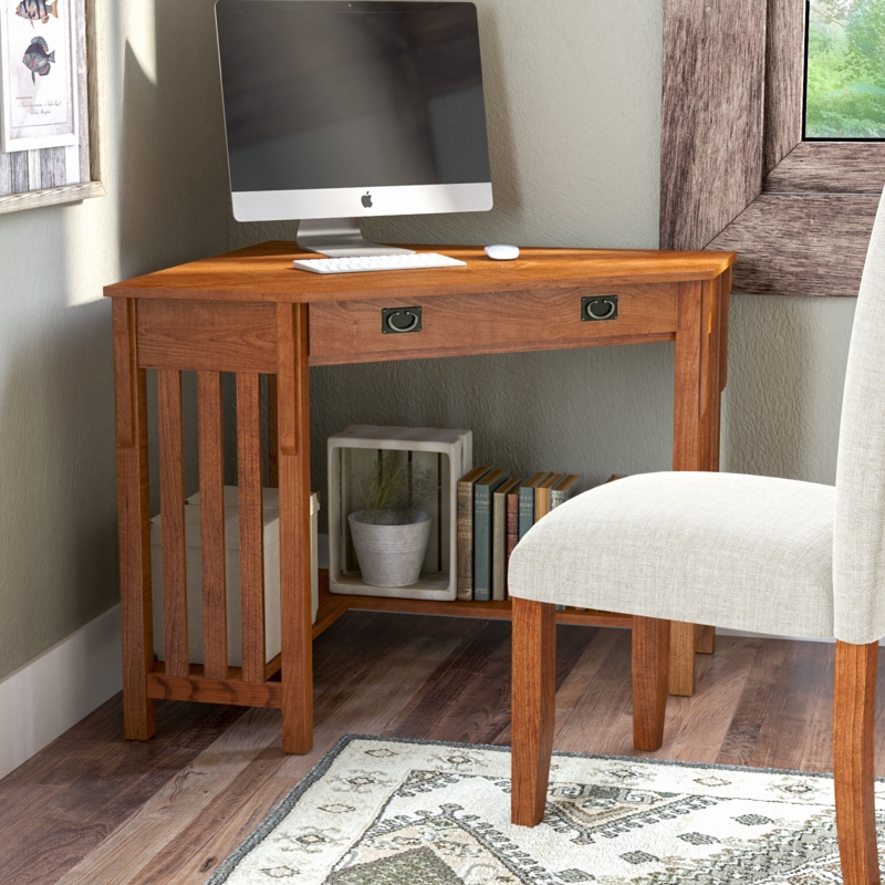 Rustic Corner Computer Desk with Drawer