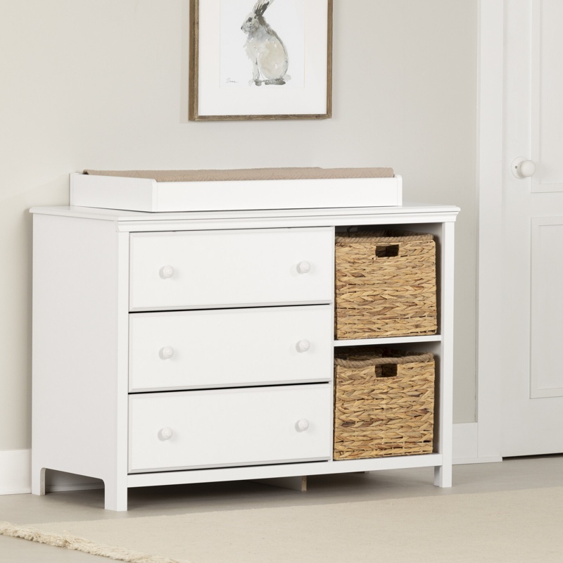 Changing Table with Storage and Wicker Baskets