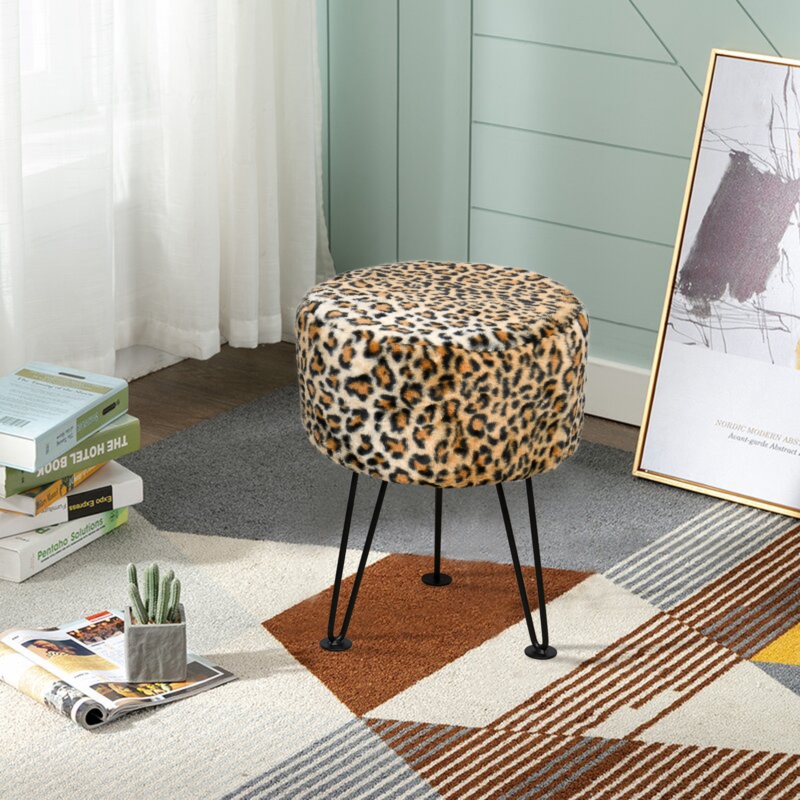 Faux Fur Leopard Print Ottoman