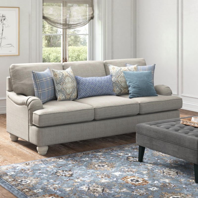 French Country Linen Sofa with Pleated Arms