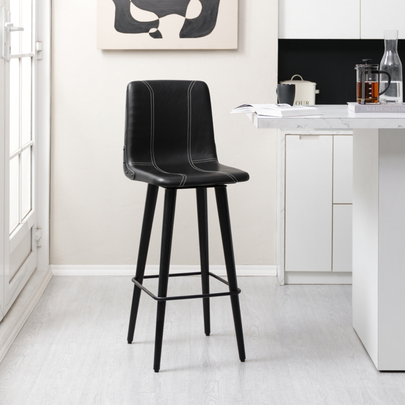 Genuine Leather Swivel Barstool with Backrest