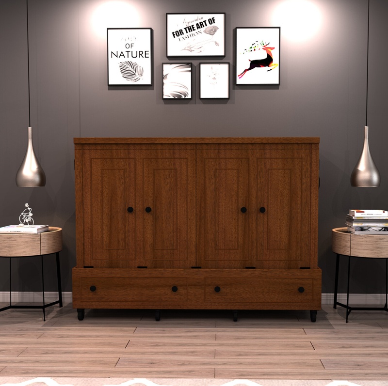 Caribou Queen Solid Wood Mobile Murphy Bed with Mattress