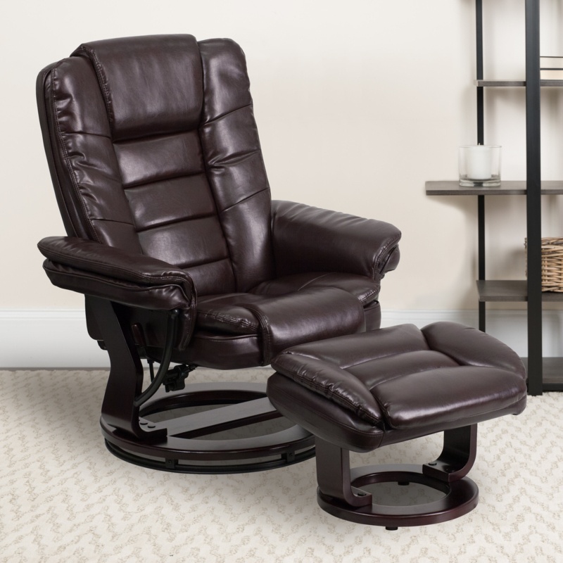 Casey-Jane Contemporary LeatherSoft Recliner with Horizontal Stitching and Ottoman