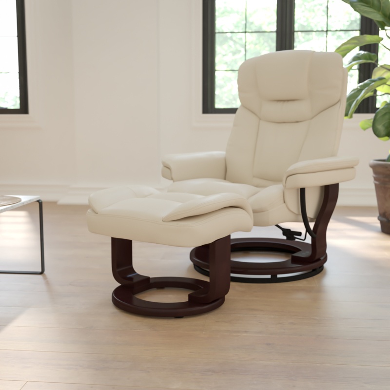 Casey-Jane Contemporary Multi-Position Recliner and Curved Ottoman with Swivel Base