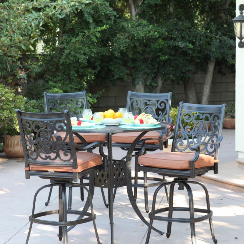 Caseyville 5-Piece Patio Bar Set with Cushions and 42" Round Bar Table