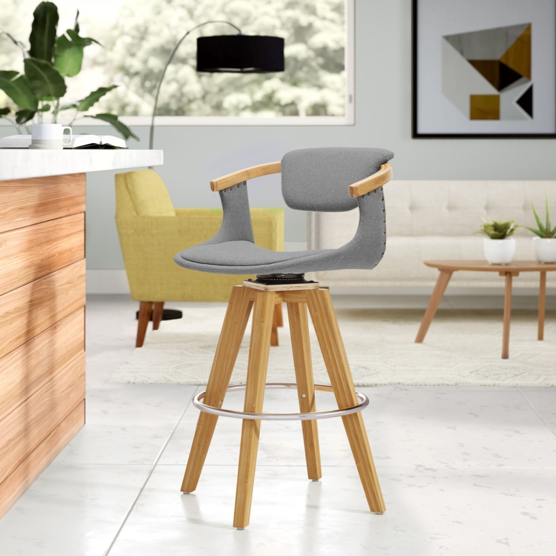 Bamboo Swivel Bar Stool with Padded Back