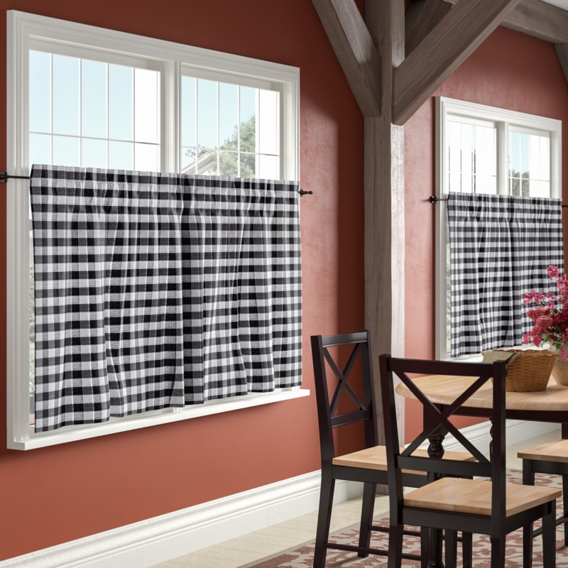 Caulder Checkered Cotton Tailored 72'' Cafe Curtain